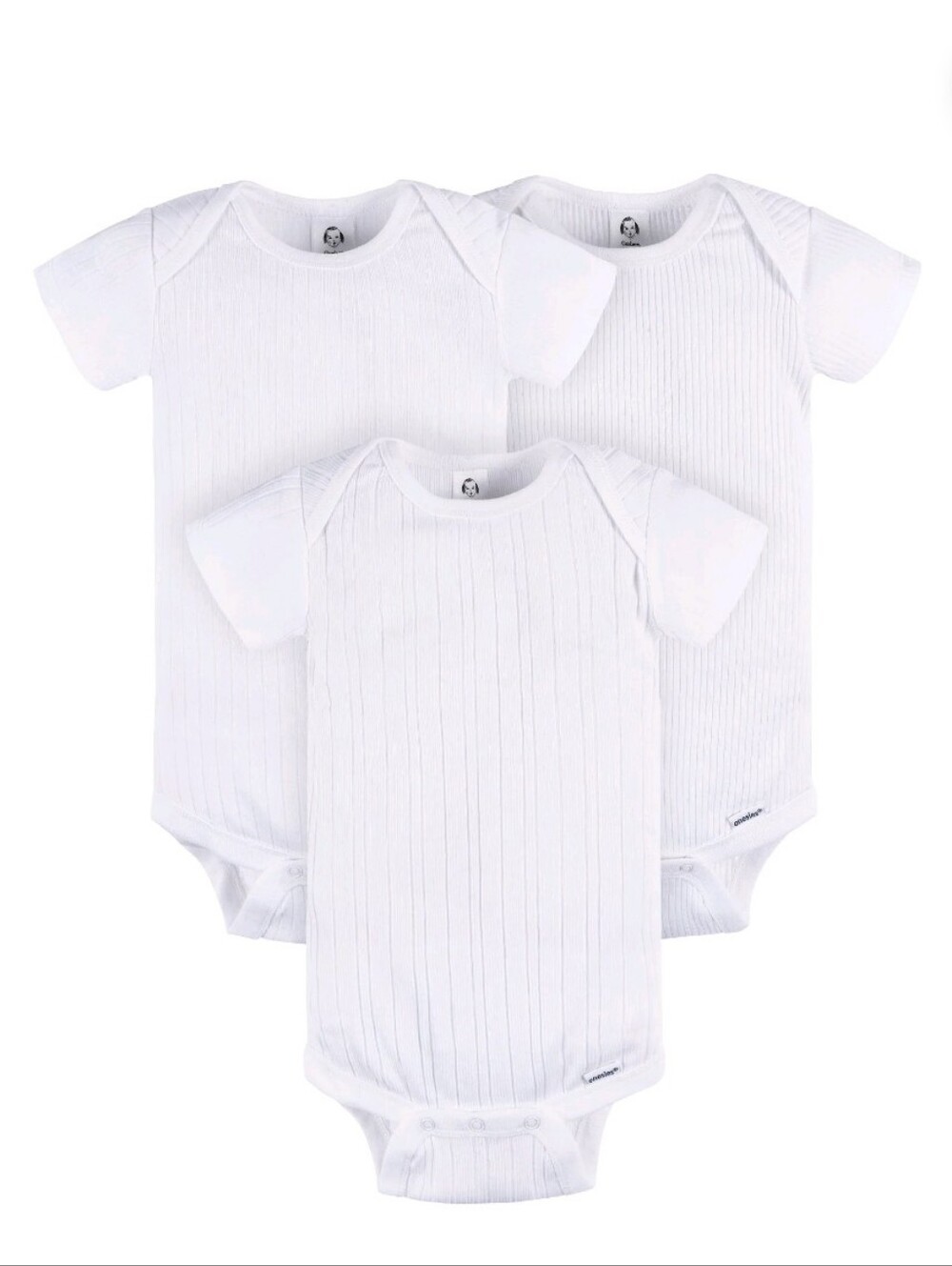Gerber White Ribbed Short-Sleeve Baby Bodysuit 3-Pack Size 24m